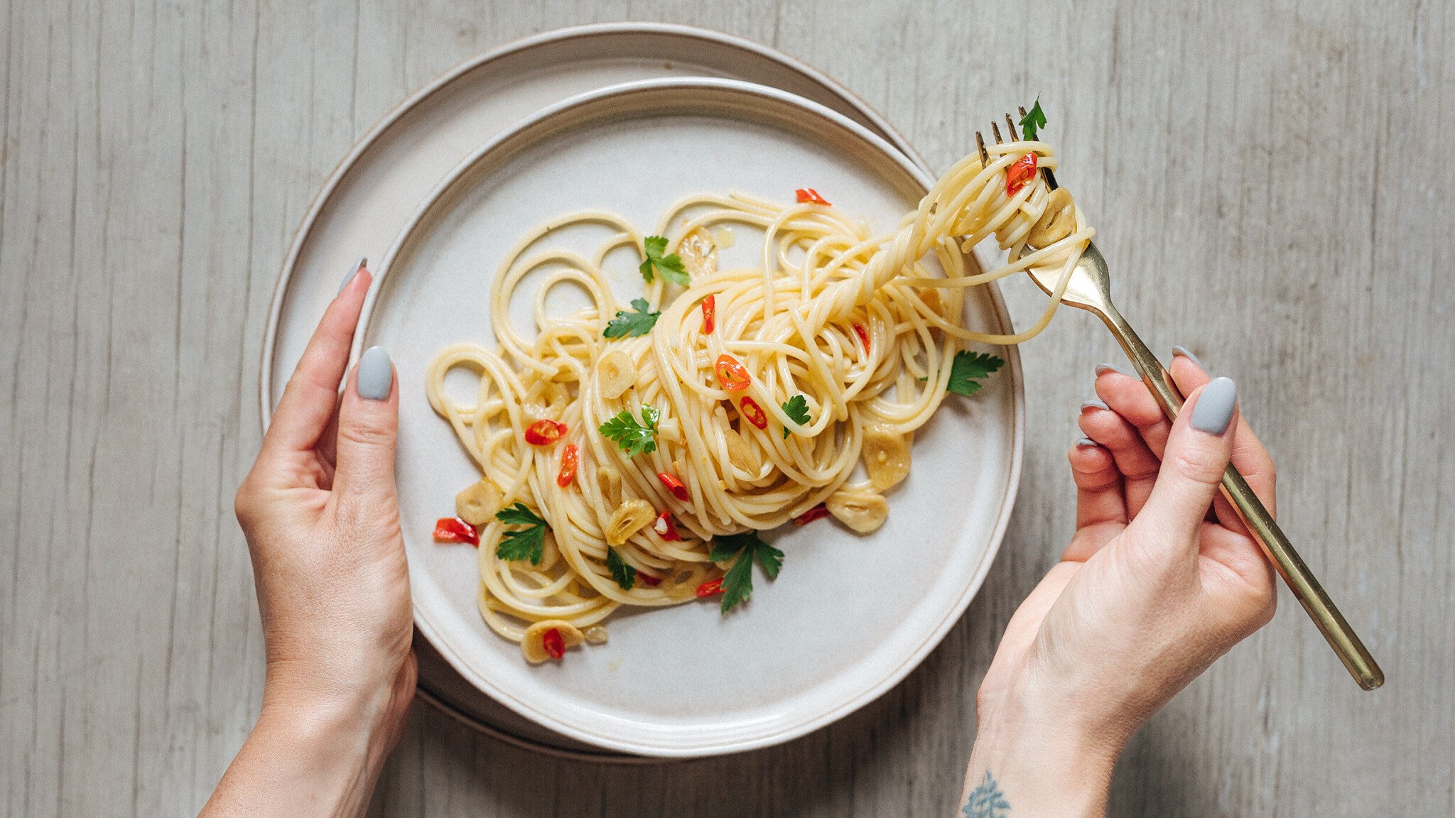 Špagety aglio, olio e peperoncino