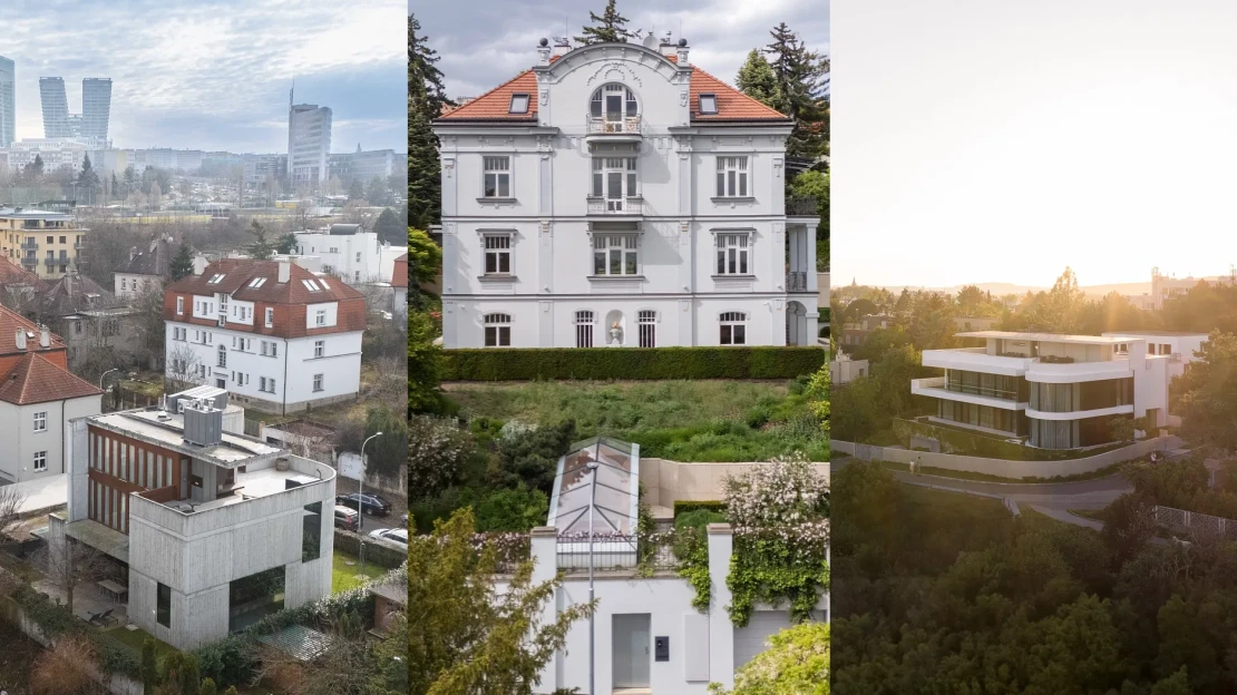Baba, Vinohrady, Podolí. Na prodej jsou tři mimořádné vily od českých architektů