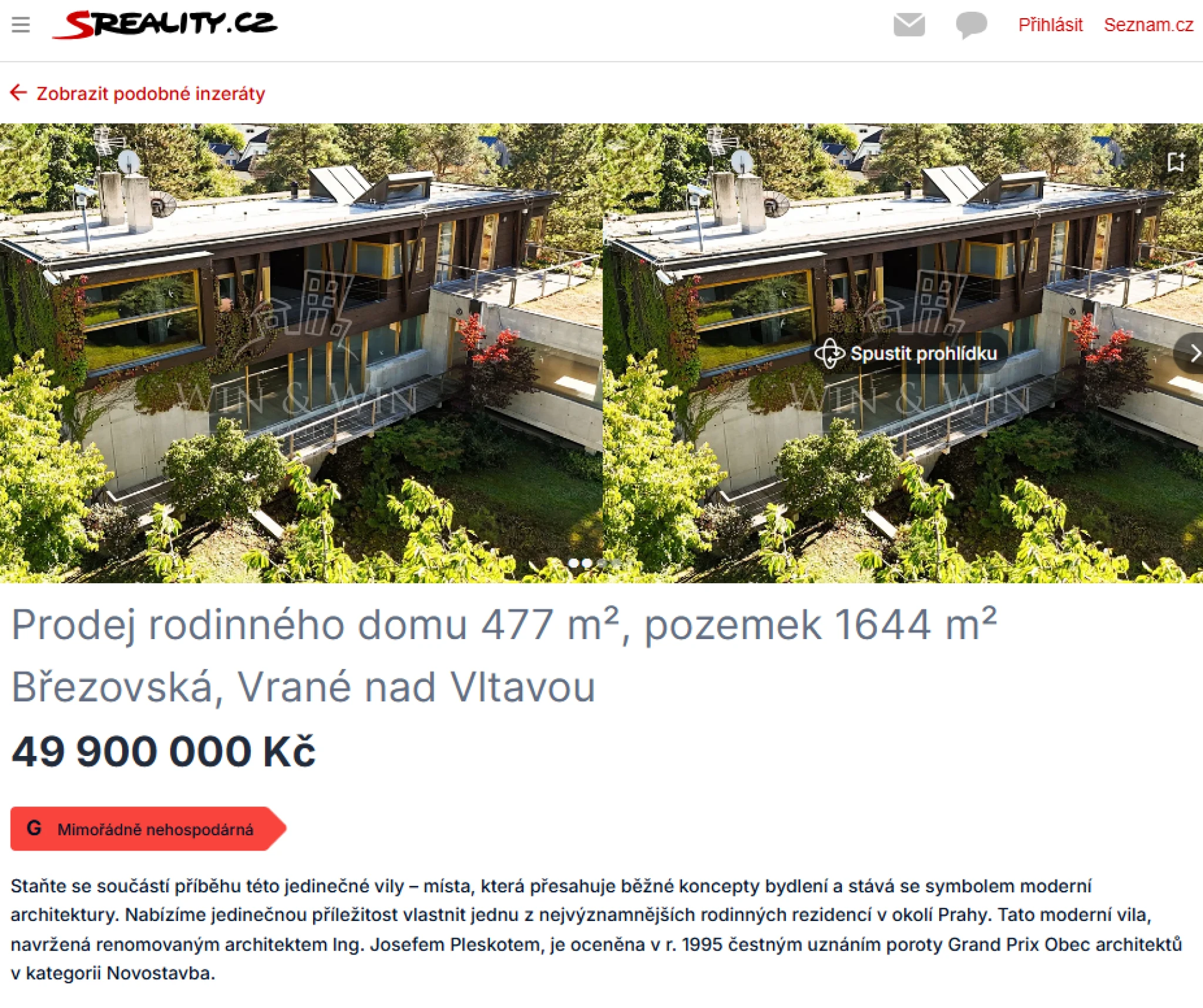 Někdejší dům Petra Kellnera je na prodej. Za vilu ve Vraném chce Kellnerová padesát milionů